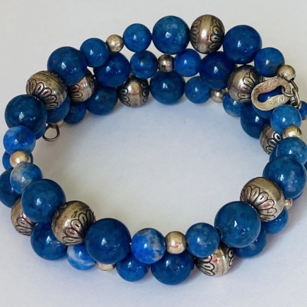 VINTAGE Sterling Silver 925 Lapis Lazuli Link Bracelet Relios Carolyn Pollack
